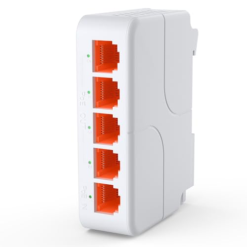 5-Port PoE Extender Gigabit mit 1 PoE in und 4 PoE Out, 5-Kanal PoE Repeater mit 1000 Mbps, kompatibel mit IEEE802.3af/at/bt, Erweiterte 100m (328ft) Übertragung, VLAN, Wand und DIN-Schienenmontage von VIMIN