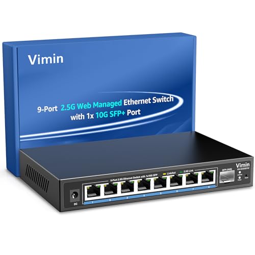VIMIN 8-Port 2,5G Web Managed Ethernet Switch mit 10G SFP, 9-Port 2,5 Gigabit Smart Network Switch Managed Unterstützt VLAN/QoS/IGMP/Static Aggregation, Desktop/Wandmontage, Arbeit für 2,5G NAS von VIMIN