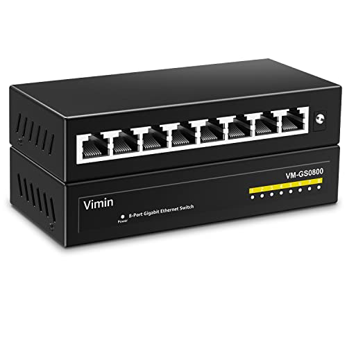 VIMIN 8 Port Gigabit Ethernet Switch Unmanaged, Netzwerk-Ethernet-Splitter, Tisch- oder Wandmontage, lüfterlos, Plug and Play,Metallgehäuse, Miniaturgehäuse. von VIMIN