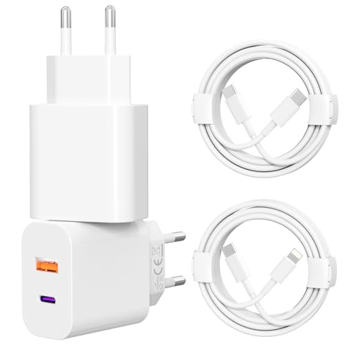 USB C Ladegerät mit USB Adapter [ 2 in 1 ] 2er Pack Ladeadapter für iPhone/iPad/Kopfhörer/Handy Netzteil Mehrfach Ladestecker PD 3.0 Schnellladegerät Steckdose usbc Stecker Charger (weiß, mit Kabel) von VINFFS