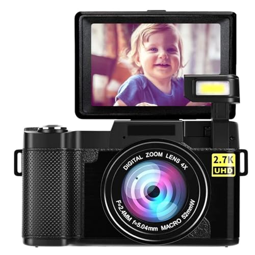 Digitale Spiegelreflexkamera, 48-MP-Zoom-HD-Kamera, 2,7K-Full-HD-Vlogging-Kamera mit um 180 Grad Drehbarem und 3,0-Zoll-LCD-Bildschirm, 800-mAh-Akku von VINGVO