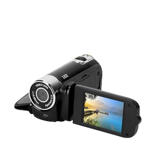 VINGVO Videokamera, 4K-Camcorder mit 16-fachem Digitalzoom, Tragbare Digitale Videokamera, 2,7-Zoll-Vintage-Camcorder mit 270°-Drehbildschirm, Tragbare Vlog-Kamera, Integrierter (Black) von VINGVO