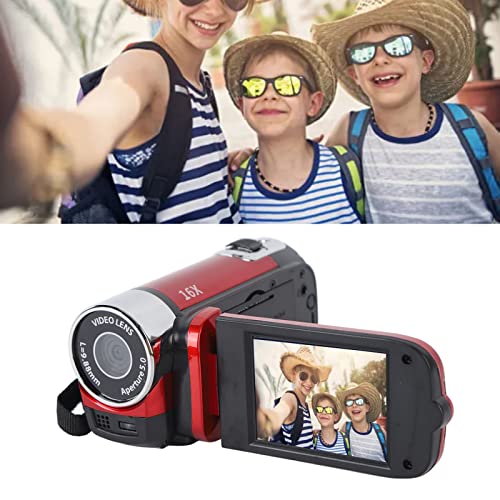VINGVO Videokamera, 4K-Camcorder mit 16-fachem Digitalzoom, Tragbare Digitale Videokamera, 2,7-Zoll-Vintage-Camcorder mit 270°-Drehbildschirm, Tragbare Vlog-Kamera, Integrierter (Rot) von VINGVO