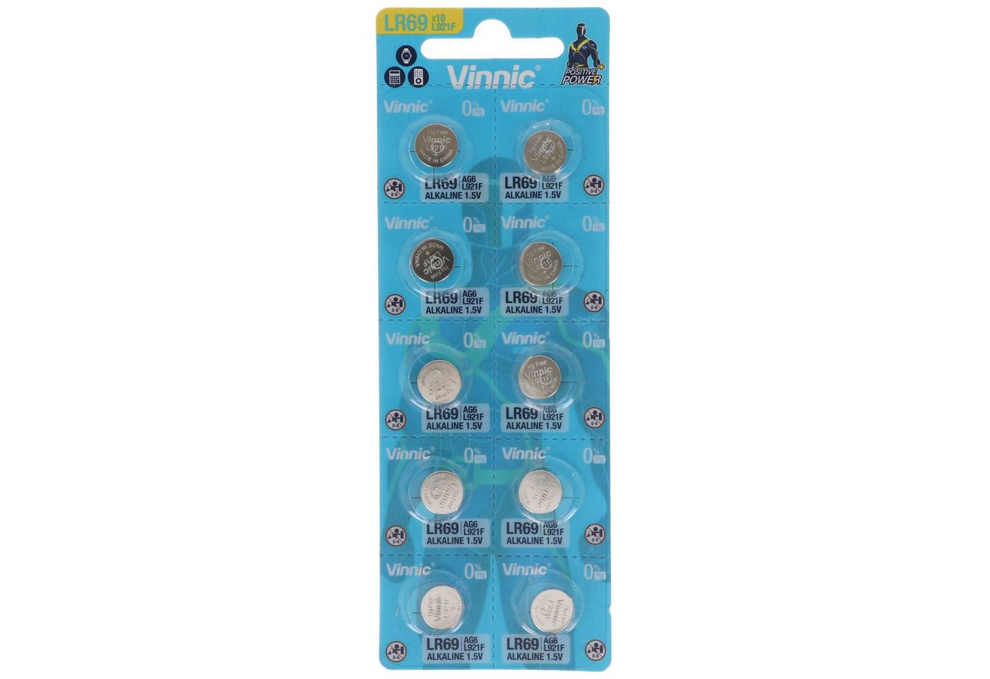 VINNIC 10er Pack Knopfzelle AG6, LR921, LR69, V371, SR69, L912 F, L912F Batterie von VINNIC