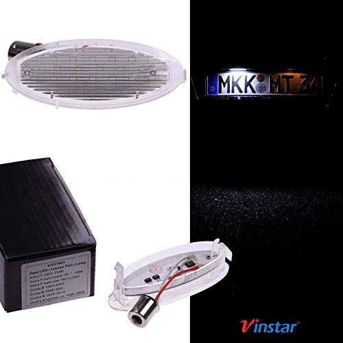 VINSTAR LED Kennzeichenbeleuchtung E-geprüft CAN-Bus 18 LEDs je Modul 6000 Kelvin Kompatibel mit OPEL (alle passenden Modelle in der Produktbeschreibung!) von VINSTAR