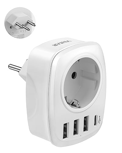 Adapter Schweiz Deutschland, VINTAR 5 in 1 Reiseadapter Schweiz，mit 3 USB-Anschlüssen und 1 USB-C-Anschluss, Schweiz Reisestecker，Reiseadapter für Schweiz, Malediven, Jordanien, Liechtenstein, Typ J von VINTAR