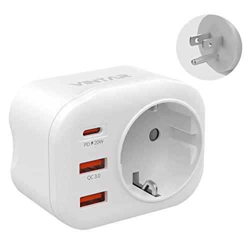 VINTAR 20W USA Reiseadapter, 4-in-1 PD & QC 3.0 Adapter usa, mit 2 USB-Anschlüssen und 1 USB-C-Anschluss, geeignet für Schnellladeadapter in USA, Kanada, Mexiko, TypB von VINTAR