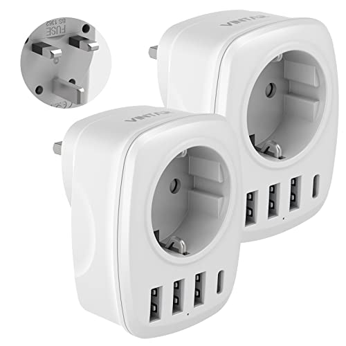 VINTAR 2PC Reiseadapter UK Adapter England Deutschland Stecker, Steckdosenadapter Reisestecker Stromadapter mit 3 USB-A und 1 USB-C-Anschluss, geeignet für Großbritannien England Irland Malaysia TypG von VINTAR