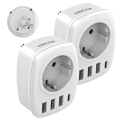 VINTAR 2PC Reiseadapter USA, Aadapter USA Deutschland Stecker 5 in 1 Steckdosenadapter Reisestecker Stromadapter mit 3 USB-A und 1 USB-C, USA Adapter Steckdose für Amerika Kanada Mexiko Thailand von VINTAR