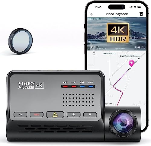 VIOFO A139 Pro 1CH 4K HDR Dashcam vorne, STARVIS 2 Sensor, Dash Cam 5GHz WiFi, GPS Eingebaut mit CPL, Kostenlose APP Handyüberwachung, Sprachausgabe, Super Nachtsicht, 24h Puffer Parkmodus Autokamera von VIOFO