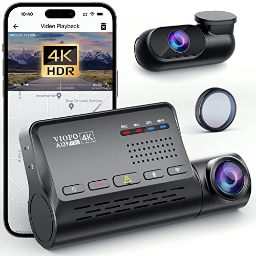 VIOFO A139 Pro 2CH 4K HDR + 1080P Dashcam Vorne Hinten, STARVIS 2 Sensor 3840 x 2160P 30fps, 5GHz WiFi Dual Dash Cam, GPS Eingebaut, Autokamera mit CPL, Sprachausgabe, Kostenlose APP, Puffer Parkmodus von VIOFO