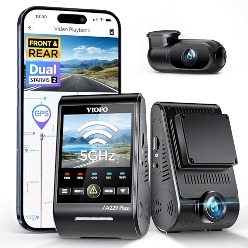 VIOFO A229 Plus 2K + 2K Dual STARVIS 2, HDR Vorne hinten Dashcam Auto, Sprachsteurung & 5GHz Wi-Fi WLAN Autokamera, Ultrapräzises GPS, Super Nachtsicht 2.0, 2,4” Großer LCD, Sprachausgabe, 512 GB Max von VIOFO