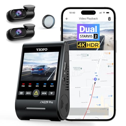 VIOFO A229 Pro 3 Lens 4K + 2K + 1080P, Dual STARVIS 2, HDR vorne hinten innen Dashcam Auto, Sprachsteurung & 5GHz Wi-Fi Autokamera, Ultrapräzises GPS, Super Nachtsicht 2.0, Sprachausgabe, 512 GB Max von VIOFO