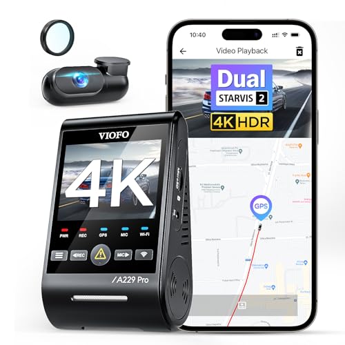 VIOFO A229 Pro 4K + 2K Dual STARVIS 2, HDR Vorne hinten Dashcam Auto, Sprachsteurung & 5GHz Wi-Fi Wlan Autokamera, Ultrapräzises GPS mit CPL Filter, Super Nachtsicht 2.0, Sprachausgabe, bis 512 GB Max von VIOFO