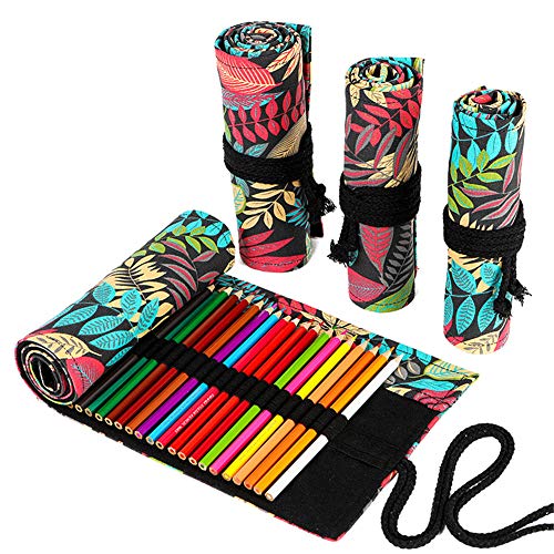 VIONNPPT Große Kapazität Leinwand Erwachsene Bleistift Wrap Rolle Fall Halter, tragbare Färbung Bleistift Halter Veranstalter Rolle Lagerung für Farbige Bleistifte (Regenwald, 24 Holes) von VIONNPPT