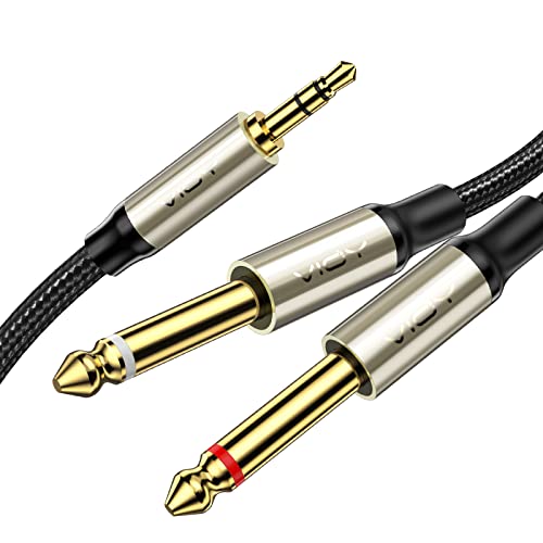 VIOY 1/8 auf 1/4 Stereo Kabel, 3,5 mm 1/8 Zoll TRS auf Dual 6,35 mm 1/4 Zoll TS Mono mit Messingbeschichtungsgehäuse, geflochtenes Audio-Breakout-Kabel für Handys, Verstärker, Mixer, CD-Player, von VIOY