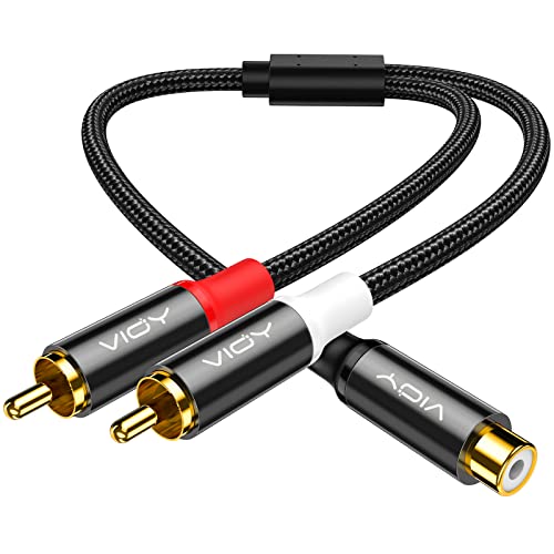 VIOY Cinch-Kabel, 1 Cinch-Buchse auf 2 Cinch-Stecker, kurzer Y-Splitter, Nylon, geflochten, Stereo-Audio-Y-Adapter für Subwoofer, AV-Empfänger, Heimkino, Hi-Fi.. von VIOY
