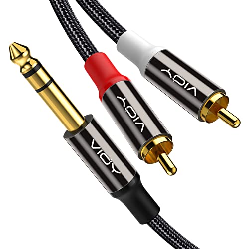 VIOY Dual Phono auf 6,35 mm 1/4 Zoll Kabel [1,5 m], HiFi Sound 2 Cinch Stecker auf 6,35 mm Stecker vergoldet TRS Klinke Stecker Splitter Kabel für Lautsprecher, Verstärker, Stereoanlagen. von VIOY