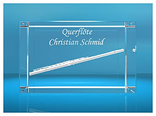 3D Glasquader |Querflöte mit Wunschnamen |Flöte |Geschenk für Flötisten Flöstistin Musiker Orchester|Konzertflöte von VIP-LASER