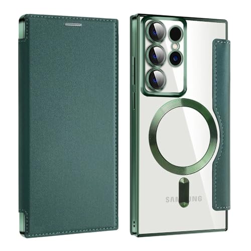 Flip-Handyhülle aus PU-Leder mit Kartenclip für Samsung Galaxy S22 S23 S24 Ultra Plus S23 FE, magnetische kabellose Ladeschale, grün, für Galaxy S24 Ultra Flip-Handyhülle aus PU-Leder mit Kartenclip für Samsung Galaxy S22 S23 S24 Ultra Plus S23 FE, magnetische kabellose Ladeschale, grün, für Galaxy S24 Ultra von VIPAVA