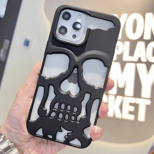 VIPAVA 3D Hollow Skull Callous Handyhülle für iPhone 15 14 ProMax Plus 13 12 11 Pro Max, luxuriöse Beschichtung, stoßfest, Ghostface Soft Cover, Mattschwarz, für iPhone 14 ProMax von VIPAVA