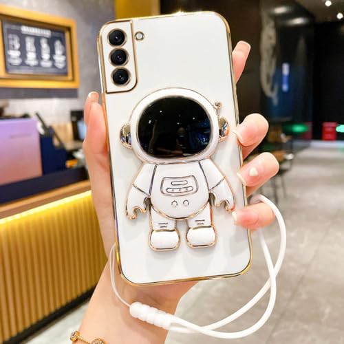 VIPAVA 6D Astronaut Handyhülle für Motorola Moto G13 G42 G50 G52 G53 G60 G73 Edge 20 E7 G9 Plus Ständer Silikon Cartoon mit Riemen, weiß, für Moto E20 E30 E40 von VIPAVA