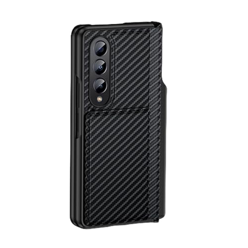 VIPAVA Hülle Kartentaschenhalter 2-in-1-Lederhülle für Samsung Galaxy Z Fold 5 3 4 5G Seitlicher Stiftschlitz All-Inclusive-Magnettelefonabdeckung, Kohlefaser, für Galaxy Z Fold 4 von VIPAVA