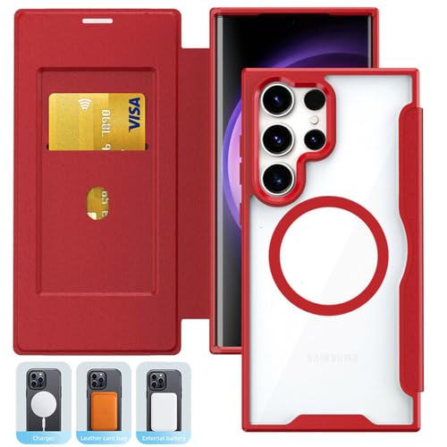 VIPAVA Kabellose Ladehülle für Samsung S24 S23 S22 Ultra Puls Leder Kartensteckplatz Silikonhülle, rot, für Samsung S23 VIPAVA Kabellose Ladehülle für Samsung S24 S23 S22 Ultra Puls Leder Kartensteckplatz Silikonhülle, rot, für Samsung S23 von VIPAVA