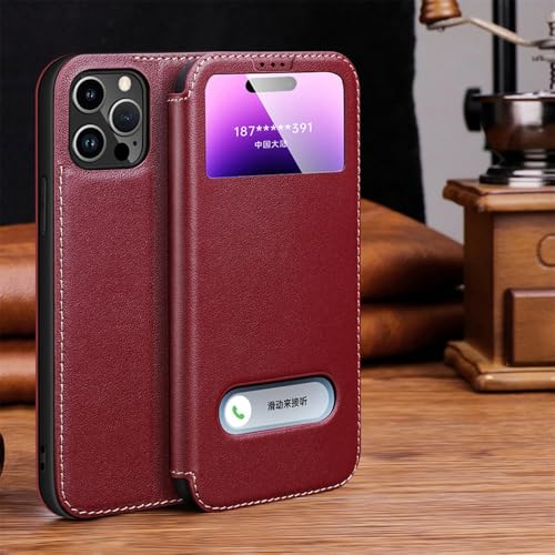 VIPAVA Leder-Telefonhülle mit transparentem Sichtfenster für iPhone 15 14 13 12 11 Pro Max XR XS X 7 8 Plus SE 2020 2022, magnetische Klapphülle, Weinrot, für iPhone X XS VIPAVA Leder-Telefonhülle mit transparentem Sichtfenster für iPhone 15 14 13 12 11 Pro Max XR XS X 7 8 Plus SE 2020 2022, magnetische Klapphülle, Weinrot, für iPhone X XS von VIPAVA