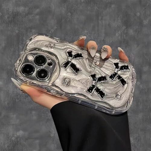 VIPAVA Luxuriöse 3D-Bowknot-Diamant-Handyhülle für iPhone 15 14 13 12 11 Pro Max XR XS Max Stoßfeste Creme-Hülle, Grau, Für iPhone 12 von VIPAVA