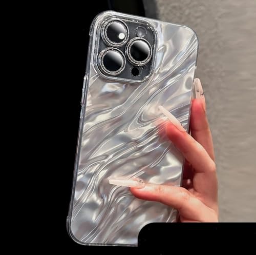 VIPAVA Luxuriöse 3D-Wasserriff-Telefonhülle für iPhone 15 14 Pro Max 13 12 11 Glitzer-Kameraobjektiv-Schutzhülle Stoßfeste Hartschale, Silber, für iPhone 13PRO von VIPAVA