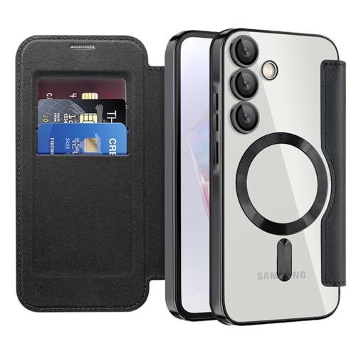 VIPAVA Luxuriöse Flip-Leder-Kartenclip-Magnet-Handyhülle für Samsung S24 S23 Ultra FE S22 Plus A55 A35 5G Plating Clear Wallet Cover, Schwarz, Für Galaxy S23 FE VIPAVA Luxuriöse Flip-Leder-Kartenclip-Magnet-Handyhülle für Samsung S24 S23 Ultra FE S22 Plus A55 A35 5G Plating Clear Wallet Cover, Schwarz, Für Galaxy S23 FE von VIPAVA