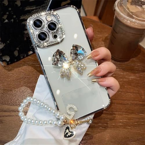 VIPAVA Luxuriöse Hülle mit 3D-Diamantschleife und Perlenkette für iPhone 15 14 13 12 11 Pro Max X XS XR, stoßfeste Rückseite, Silber, für iPhone XS Max VIPAVA Luxuriöse Hülle mit 3D-Diamantschleife und Perlenkette für iPhone 15 14 13 12 11 Pro Max X XS XR, stoßfeste Rückseite, Silber, für iPhone XS Max von VIPAVA