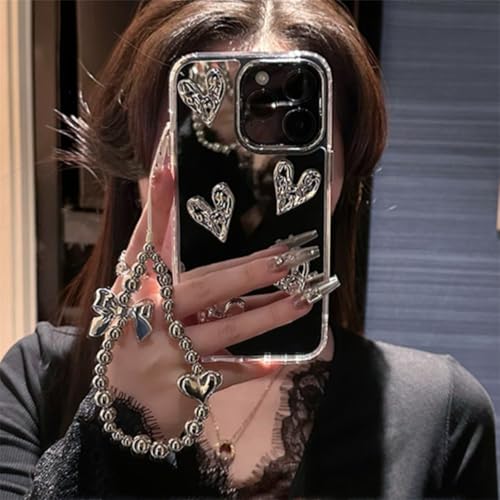 VIPAVA Stilvolle, süße 3D-Herzarmband-Handyhülle für iPhone 15 13 14 11 12 Pro Max, Silberne Spiegelabdeckung, galvanisierte Schale für Mädchen, Silber, für iPhone 11ProMax VIPAVA Stilvolle, süße 3D-Herzarmband-Handyhülle für iPhone 15 13 14 11 12 Pro Max, Silberne Spiegelabdeckung, galvanisierte Schale für Mädchen, Silber, für iPhone 11ProMax von VIPAVA