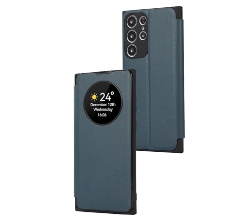 VIPAVA Transparente Fensterhülle Leder Wallet Card Clamshell-Schutzhülle für S24 S21 S22 S23 Ultra S30 Plus-Hülle, grün, für Samsung S22 Plus von VIPAVA
