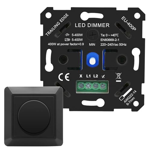 VIPMOON LED Dimmer Schalter, 5-400W Schalter Drehdimmer Unterputz, 220V-240V Drehdimmer Unterputz Dimmschalter für Dimmable LED/Haloge/Incandescent/led lampen Ohne Klemmkrallen von VIPMOON