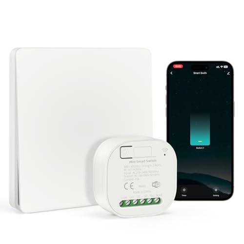 VIPMOON Wifi Lichtschalter 230V Funk Lichtschalter Set RF433Mhz,Wlan Wandschalter 100V-240V, Verkabelung frei, 16A Relais Empfänger mit Schalter ohne Batterie,kompatibel mit Alxea und Google Assistant von VIPMOON