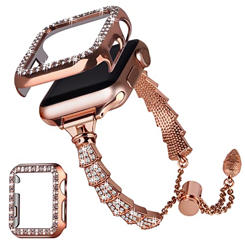 VIQIV Bling Band und Hülle kompatibel mit Apple Watch SE, 40 mm, Damen, elegante Apple Watch-Armbänder für Frauen, Diamant-Schlankes, niedliches Metall-Armband für iWatch Serie SE/7/6/5/4/3/2/1 mit von VIQIV