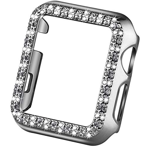 VIQIV Bling Schutzhülle für Apple Watch 38 mm 42 mm 40 mm 44 mm, Kristall Diamant Platte Rahmen kompatibel mit Apple iWatch Serie 5 4 3 2 1 Silber von VIQIV
