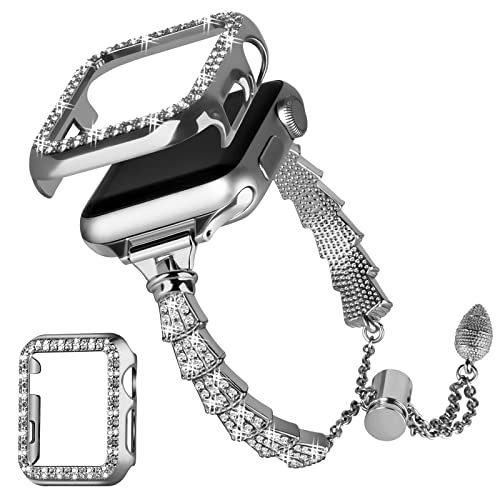 VIQIV Glitzerndes Armband und Hülle, kompatibel mit Apple Watch SE, 40 mm, Damen, elegante Apple-Watch-Armbänder für Frauen, Diamant-Schlankes, niedliches Metall-Armband für iWatch Serie von VIQIV