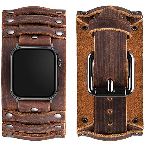 VIQIV Verziertes Lederarmband, kompatibel mit Apple Watch, 42 mm, 44 mm, Sportuhren für Herren und Damen, Unisex, Retro-Ersatzarmband für iWatch Serie SE 6/5/4/3/2/1, Braun VIQIV Verziertes Lederarmband, kompatibel mit Apple Watch, 42 mm, 44 mm, Sportuhren für Herren und Damen, Unisex, Retro-Ersatzarmband für iWatch Serie SE 6/5/4/3/2/1, Braun von VIQIV