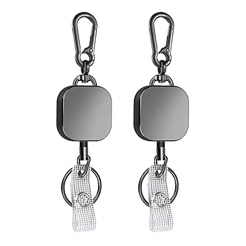 2 Stücke Einziehbarer Schlüsselanhänger, VIQWYIC Metall-ID-Ausweishalter mit Klauenverschluss und Gürtel-Clip Schlüsselring für ID-Kartenhalter, 65cm Einziehbarer Stahldraht (Quadrat) von VIQWYIC