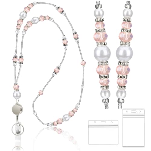 VIQWYIC Ausziehbares Schlüsselband mit glitzernden Perlen für Damen, ideal für Ausweise, Schlüssel, verstellbares Perlenband mit Ausweisrolle und Ausweishalter für Lehrer, Krankenschwester VIQWYIC Ausziehbares Schlüsselband mit glitzernden Perlen für Damen, ideal für Ausweise, Schlüssel, verstellbares Perlenband mit Ausweisrolle und Ausweishalter für Lehrer, Krankenschwester von VIQWYIC