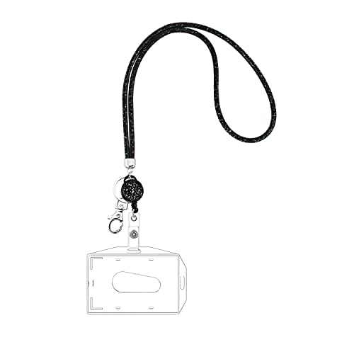 VIQWYIC Strass Abzeichenhalter Schlüsselband, 1 Stück 80cm Bling Halskette Lanyard mit Metallverschluss Schlüsselanhänger, ID-Kartenhalter für Frauen (Schwarz) von VIQWYIC