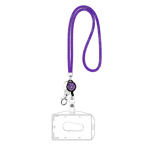 VIQWYIC Strass Abzeichenhalter Schlüsselband, 1 Stück 80cm Bling Halskette Lanyard mit Metallverschluss Schlüsselanhänger, ID-Kartenhalter für Frauen (Violett) von VIQWYIC