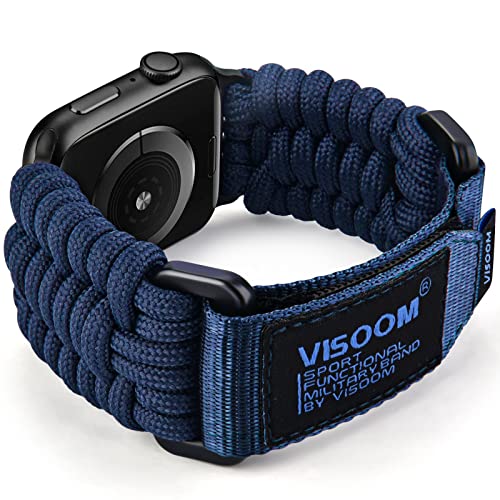 VISOOM Armband Kompatibel mit Apple Watch 45mm 44mm 42mm Ultra 49mm, Survival Sport Armband Geflochten Nylon Stoff Klettverschluss Loop für iWatch Series 8 7 6 SE 5 4 3 2 1 Herren, L-Blau von VISOOM