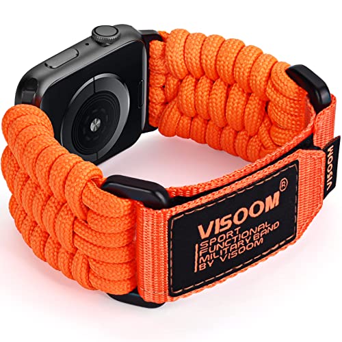 VISOOM Armband Kompatibel mit Apple Watch Ultra 49mm 42mm 44mm 45mm, Handstricken Nylon Sport Survival Ersatzband Loop Armband Herren für iWatch Ultra Series 8 7 6 SE 5 4 3 2 1, L-Orange von VISOOM