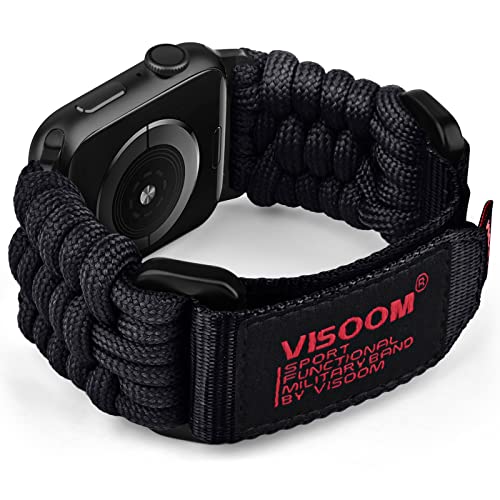 VISOOM Armband Kompatibel mit Apple Watch Ultra 49mm 42mm 44mm 45mm, Handstricken Nylon Sport Survival Ersatzband Loop Armband Herren für iWatch Ultra Series 8 7 6 SE 5 4 3 2 1, L-Schwarz von VISOOM