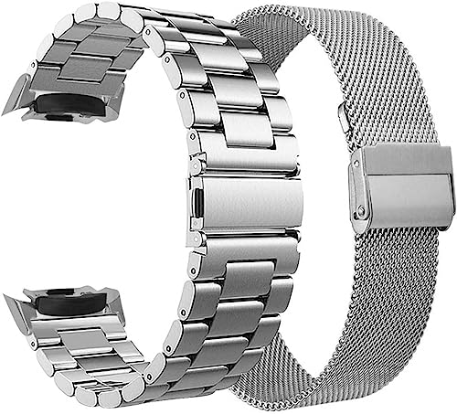 VISOOM Kompatibel mit Samsung Galaxy Watch 5/Watch 4 Armband Set, 2er Pack Edelstahl Metallarmband + Mesh Loop Ersatzarmband für Watch 4/Watch 5(2er Pack Silber) von VISOOM