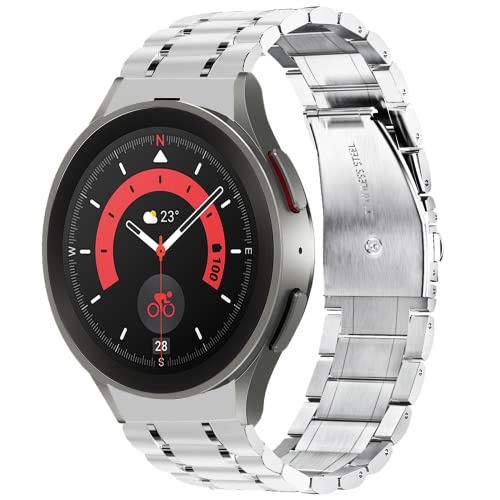 VISOOM Kompatibel mit Samsung Galaxy Watch 5/Watch 5 Pro/Galaxy Watch 4 40mm 44mm/Watch 4 Classic 42mm 46mm, Edelstahl Armband Uhr Metall Uhrenarmband 20mm Herren,Silber von VISOOM